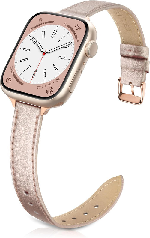 Tuocal Genuine Leather Strap Compatible with Apple Watch Strap 38mm 40mm 41mm 42mm(Series 10) for Women Men, Slim Thin Elegant Narrow Wristband for iWatch Series 10 9 8 7 6 5 4 3 2 1