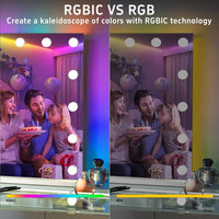 FENCHILIN Hollywood Mirror with RGB Backlit 15 LED Vanity Mirror with Lights 3 Lighting Modes Dynamic RGB Backlit Hollywood Vanity Makeup Mirror with Lights Shatterproof for Dressing Table 58x46cm