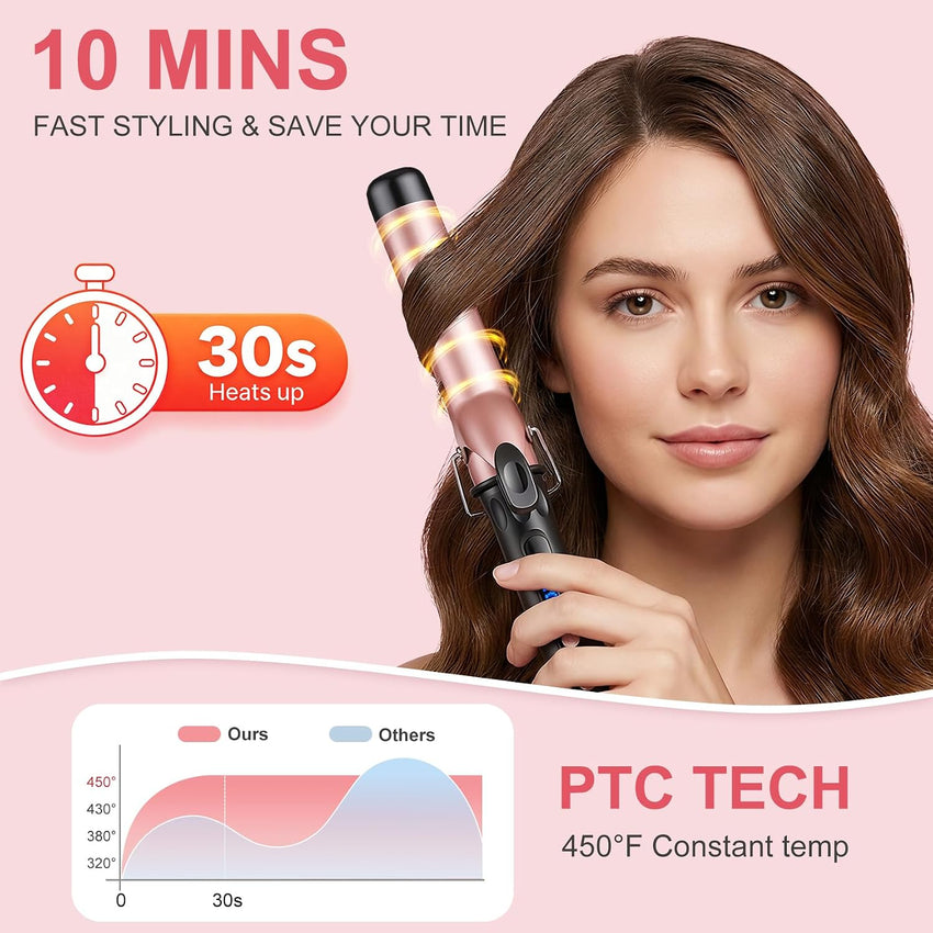 Large 38mm Barrel Curling Tong Ceramic 14 Temp Settings Dual Voltage Hair Curler Wand 38mm
