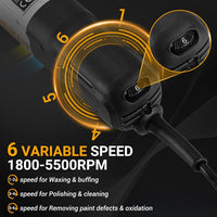 Dual Action Polisher 900W 150mm Pad 6-Speed Random Orbit 600â4000RPM â 150mm
