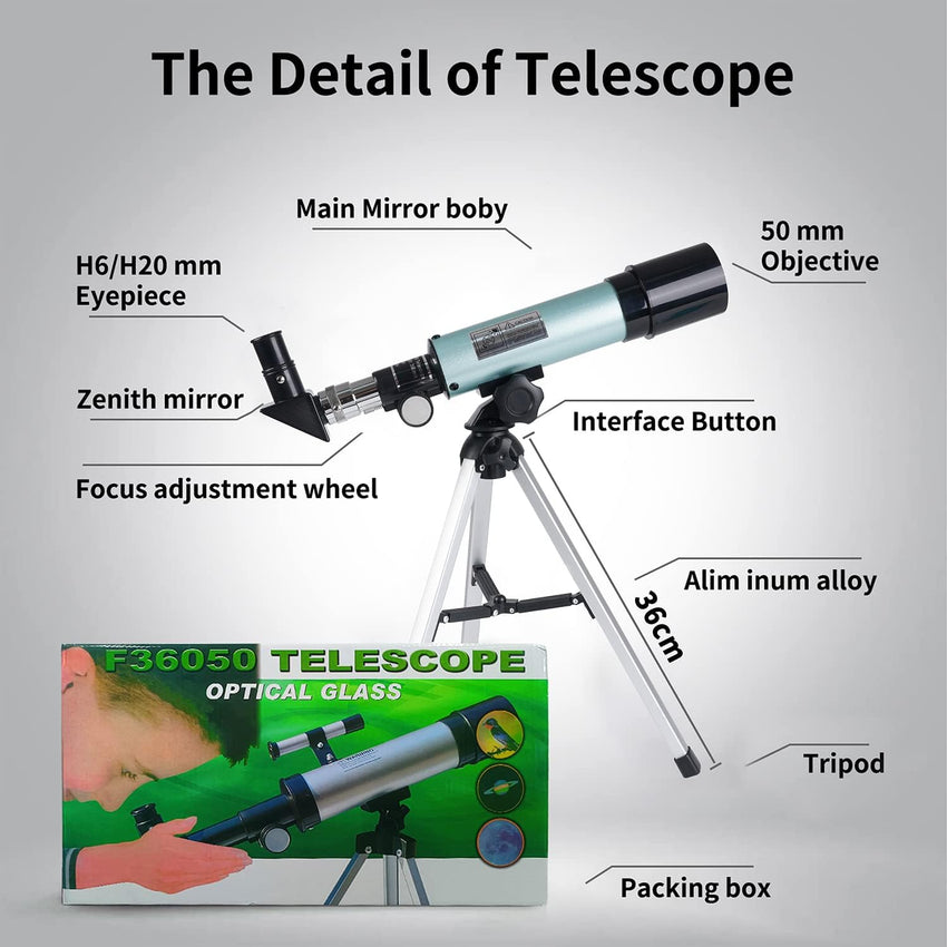 Mijiao Telescope for Kids, Astronomical Telescope Zoom 90X HD Outdoor Monocular Space Telescopes Portable Refractor Spotting Scope With Tripod, Telescopes for Adults, Kids and Beginner