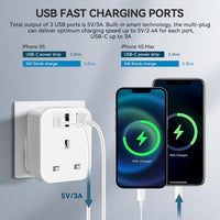 Shaver Plug Adaptor UK,SHUOMAO Toothbrush Shaver Adapter with 3 USB,Toothbrush Razor Charger Adapter with 13A Fuse UK 2 Pin to 3 Pin Converter Plug for Epilators Bathroom,for US EU Plug
