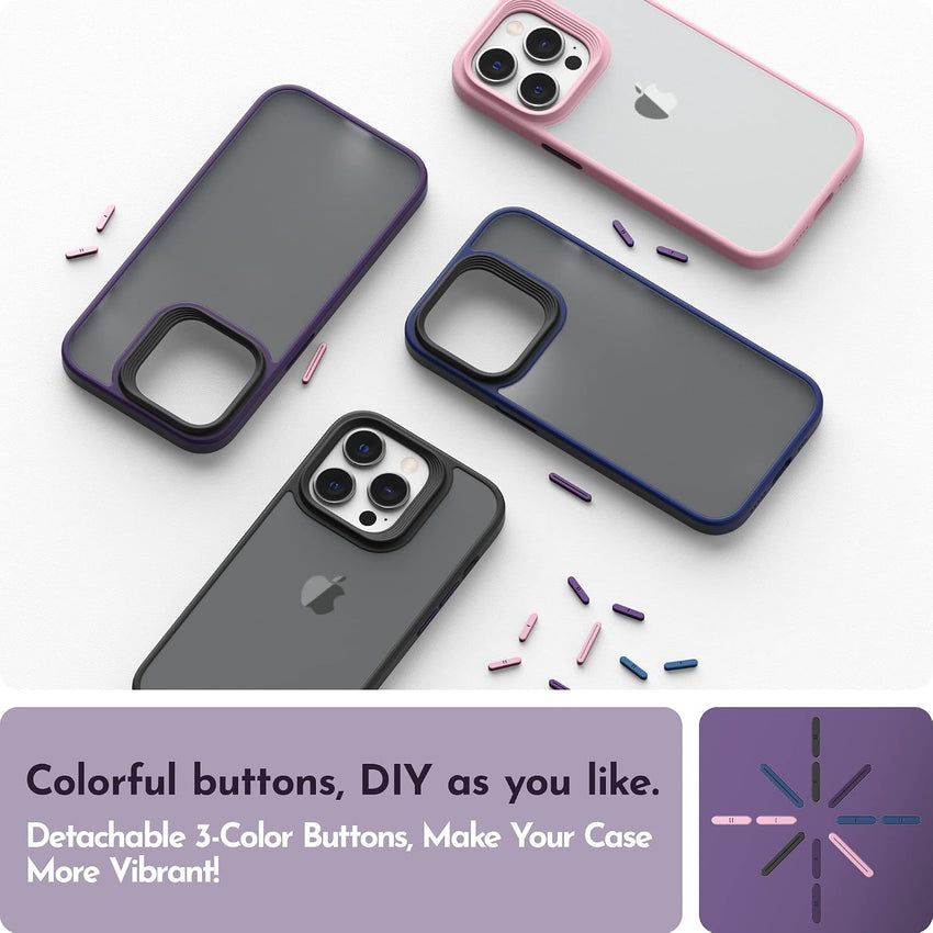Niunisi Matte Compatible with iPhone 14 Pro Case with Screen Protector, Full Body Shockproof Case with Camera Protector Translucent Matte Protective Slim Phone Case 6.1 inch, Midnight Purple