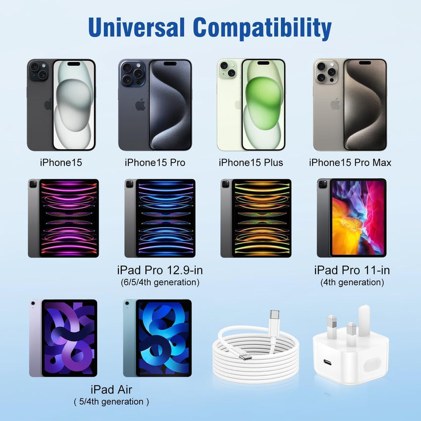 2 Pack iPhone 17 16 15 Fast Charger Plug and Cable,USB C Wall Plug with USB C to C Cable Lead Original 1.8M for Apple iPhone 17 Pro Max/17 Pro/17 Air/iPhone 16 Pro/16 Pro Max/15 Plus/15 Pro Max/iPad