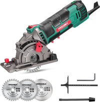 HYCHIKA Mini Circular Saw, with 3pcs Blades (85mm), Scale Ruler, 500W Pure Copper Motor, 4500RPM Ideal for Wood, Soft Metal, Tile and Plastic Cuts