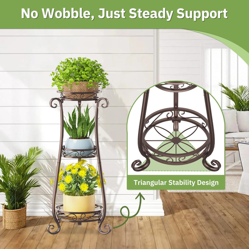 3-Tier Metal Plant Stand Tall Stable Flower Rack for Large Pots Bronze