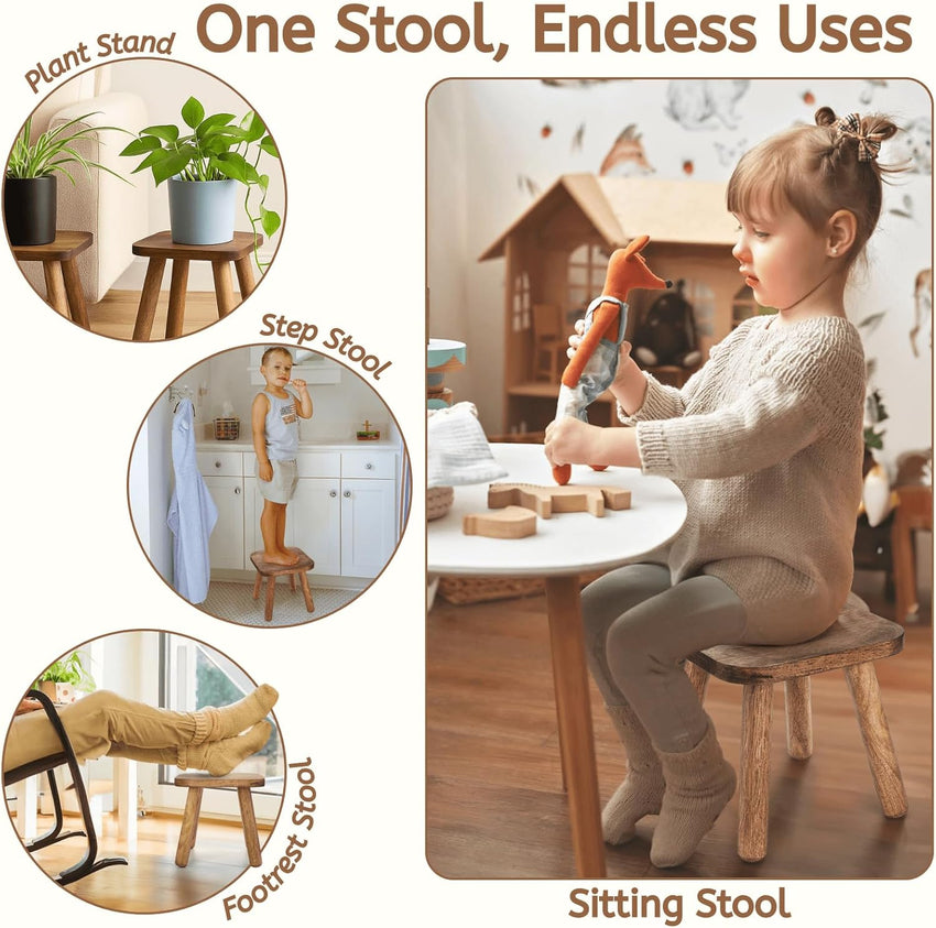 YOUEON Small Wooden Stool, 24 cm Non-Slip One Step Stool for Adults Kids, Holds up to 300 Lbs, Portable & Sturdy, Small Footstool for Bedroom, Bathroom, Kitchen, Easy to Assemble