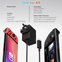 45W Charger for Nintendo Switch, USB C Charger for Switch with 5FT Charging Cable,15V 3A Fast Charging Adapter Compatible with Nintendo Switch/Switch Lite/Switch OLED/Switch Dock,Support TV Mode