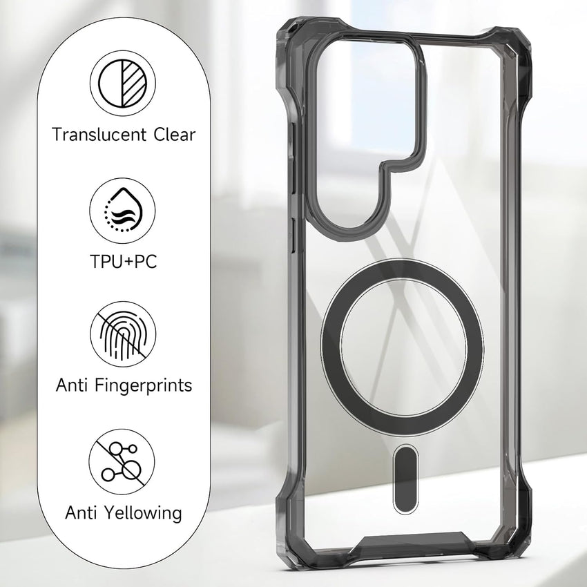 CAROKI Crossbody Lanyard Case for Samsung S25 Ultra,Ultra Clear Hard Back Magnetic Case Compatible with MagSafe Bumper with Strap Adjustable Neck Cord Cover for Samsung S25 Ultra-Black