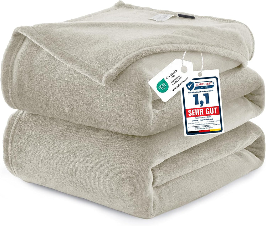 Fleece Blanket King XXL Soft Warm Extra Large Throw Beige 270x230cm