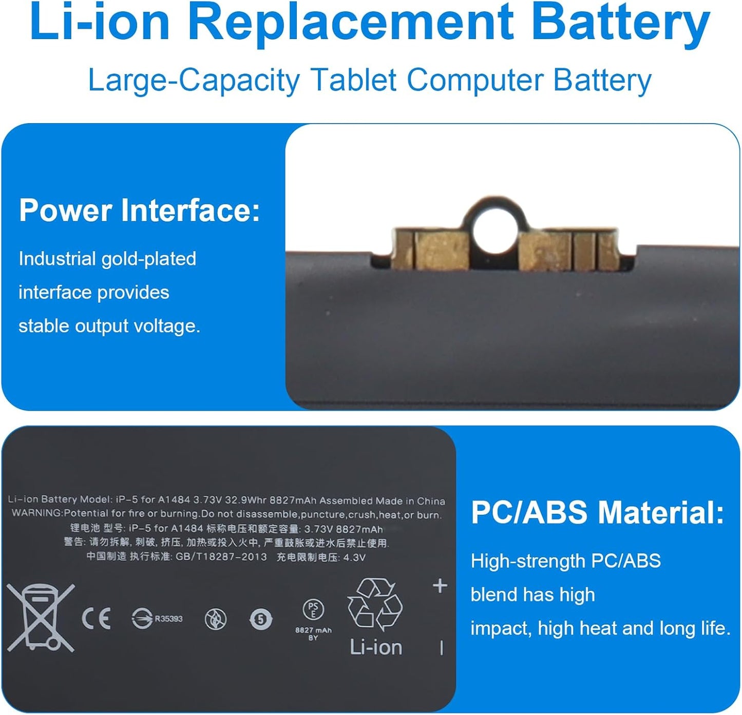 A1484 Battery Replacement for iPad 5th 6th 7th 8th Generation, A1474 A1475 A1476 A1822 A1823 A1893 A1954 A2197 A2198 A2200 A2270 A2428 A2429 A2430 MRJN2LL/A MD785LL/A MD786LL/A MD787LL