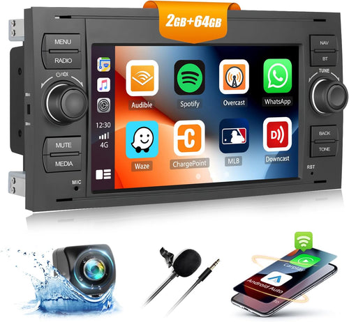 CAMECHO 2G+64G Android 13 Car Stereo for Ford Fiesta Focus Kuga Transit Connect Mondeo Smax with Wireless Carplay Android Auto 7" Touch Screen Bluetooth Car Radio with GPS WiFi FM RDS Reversing Camera