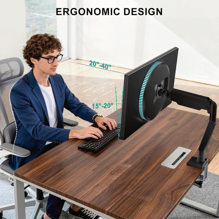 WALI Single Monitor Arm for 17-34 inch Screens, Ergonomic Gas Spring Monitor Arm Desk Mount up to 12 kg, Adjustable Computer Monitors Stand with Clamp and Grommet Base, VESA 75/100mm (GSMP001N), Black