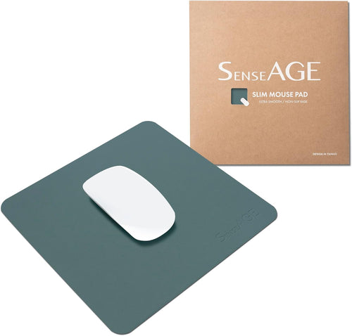 SenseAGE Slim Mouse Mat for Home/Office, Portable Mouse Pad for Computer & Laptop, Fabric Style Vegan Leather, Non-Slip Base, Compatible with Laser and Optical Mouse, 22 x 22cm (Dark Green)
