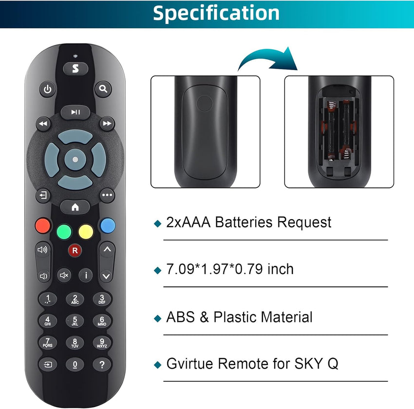 Replacement Remote Control Compatible with All Sky Q Box, Sky Q TV Box, Mini, INCL Batteries (Non-Touch, No Voice Control)