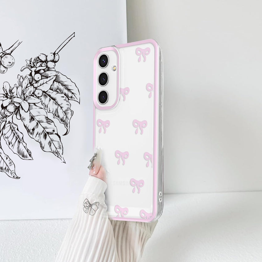 Knoowcase for Samsung Galaxy A35 Case Cute Bowknot Pattern Clear Soft TPU Shockproof Phone Case for Galaxy A35 Women Girls, Slim Fit Silicone Bumper Shell Drop-Protection Transparent Cover,Pink