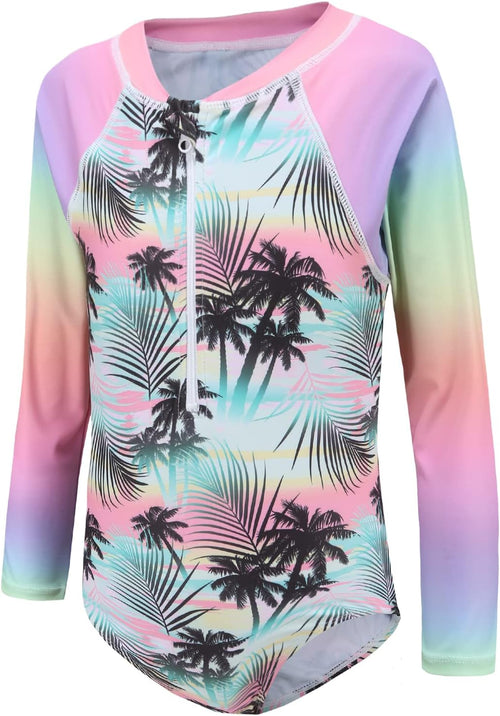 Girls Long Sleeve Swimming Costume Kids One Piece Hawaiian Beach Rash Vest Girls Swimsuit 13-14 Years