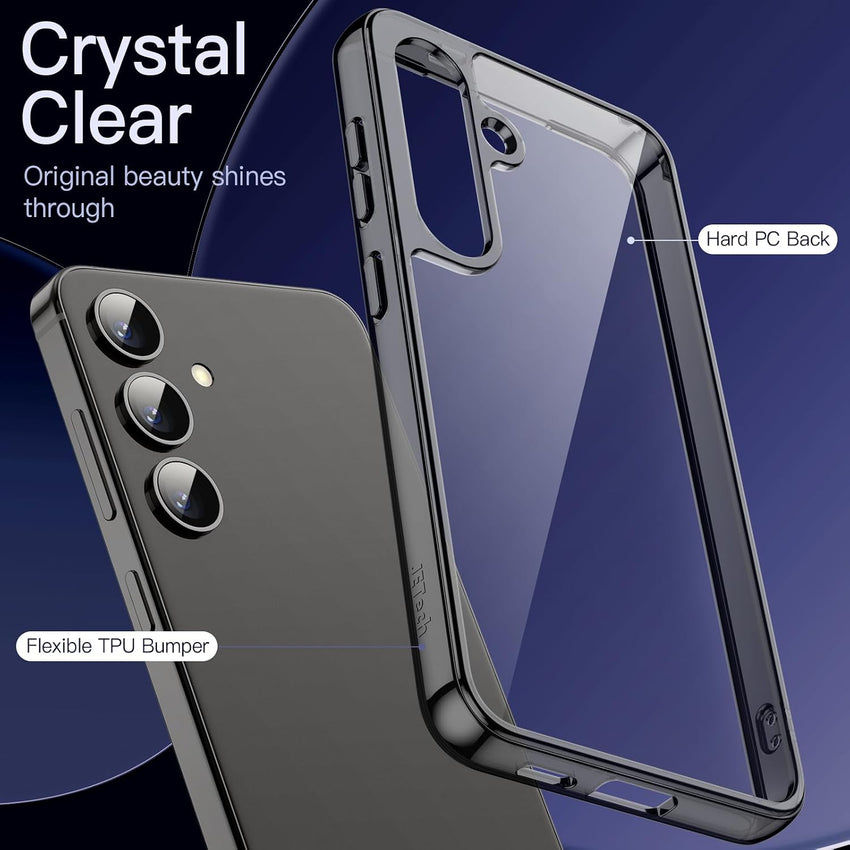 JETech 5 in 1 Case for Samsung Galaxy S24+ / S24 Plus 5G with 2-Pack Each Tempered Glass Screen Protector and Camera Lens Protector, Non-Yellowing Shockproof Bumper Phone Cover (Dark Blue)