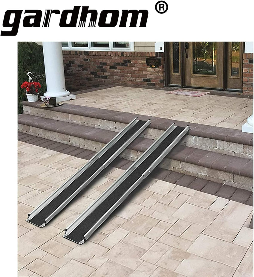 2PCS Telescopic Wheelchair Ramps 5FT, gardhom Portable Adjustable Ramps for Mobility Scooters 272KG Loading Capacity for Home Front Door Stair Steps