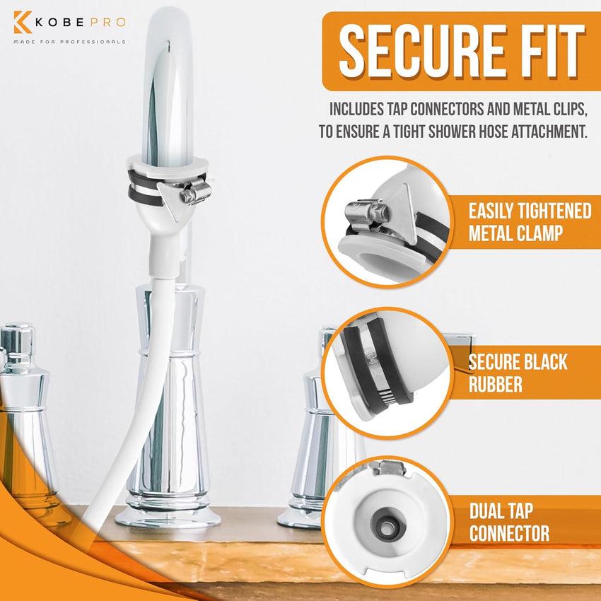 Kobe Professional Shower Head and Extra Long Hose Set for Bath Taps/Tap Shower Attachment - Secure Fit Clamp Included - Perfect Portable Shower/Portable Dog Shower - 3m Hose