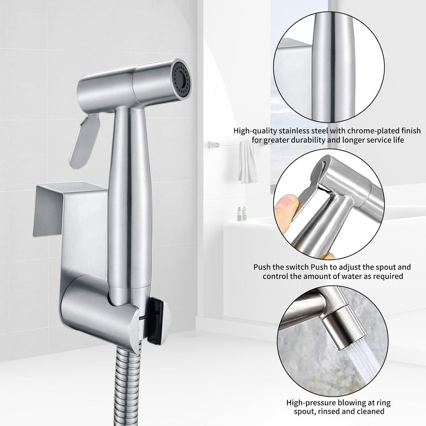 Portable Bidet Sprayer Kit,Stainless Steel Bidet Hand Shower for Bidet Toilet Shower with 2 Way Shower Diverter, 1.5m Shower Hose and Hand Shower Holder