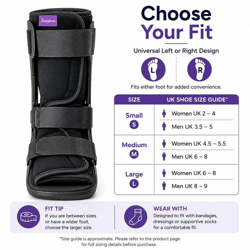 BODYTONIX Walker Fracture Boot - Short and Compact Ankle Support Boot Brace for Sprained Ankle, Post-Op Recovery and Fractures | Right or Left Foot (UK 3-5)