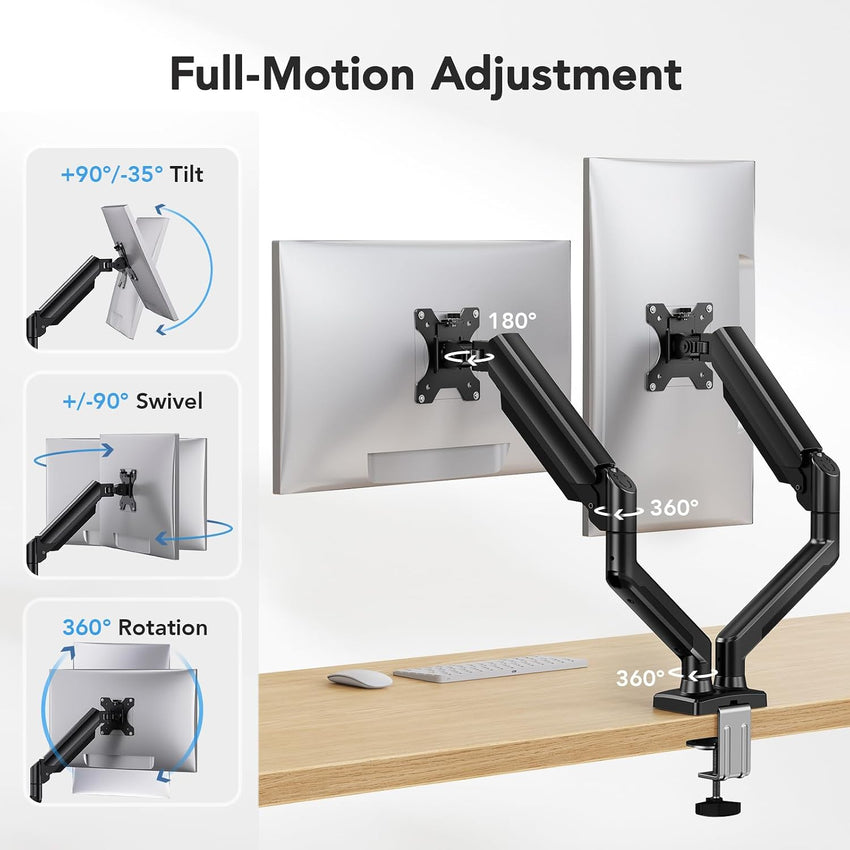 HUANUO Dual Monitor Arm 2x up to 32in VESA 75/100 Height-Adjustable Fits 32in