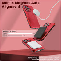 abitku Magnetic Case for iPhone 15 Pro Max, with Camera Protector Kickstand Cover (Compatible with MagSafe & Car Holder), with Screen Protection Shockproof Phone Case for Men Women (Red)