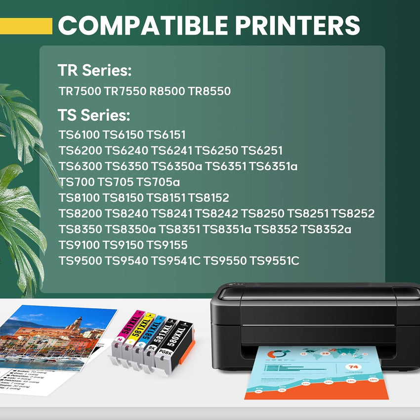 INK E-SALE 580 581 Ink Cartridges Replacement for Canon PGI-580 XXL CLI-581 XXL 10-Pack for TS6350 TS700 TS705 TS705A TR8550 TR7550 TS8350 TS8351 TS6150 TS6151 TS9550