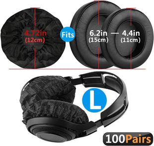 Geekria 100 Pairs Disposable Headphones Ear Cover for Large Over-Ear Headset Earcup, Stretchable Sanitary Ear Pads Cover, Hygienic Ear Cushion Protector (L/Black)