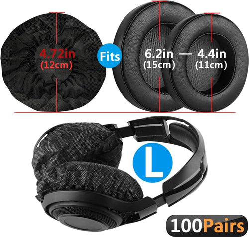 Geekria 100 Pairs Disposable Headphones Ear Cover for Large Over-Ear Headset Earcup, Stretchable Sanitary Ear Pads Cover, Hygienic Ear Cushion Protector (L/Black)