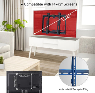 FANWINKJ Universal TV Wall Bracket for LED LCD TVs, Full Motion Adjustable Swivel TV Wall Mount with Double Arm, Slim Design Holds up to 45kg, VESA Compatible (14-42inch)