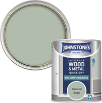 Johnstone's Quick Dry Nondrip Eggshell Paint for Wood & Metal Low Odour 12mÂ²/L â Natural Sage 750ml