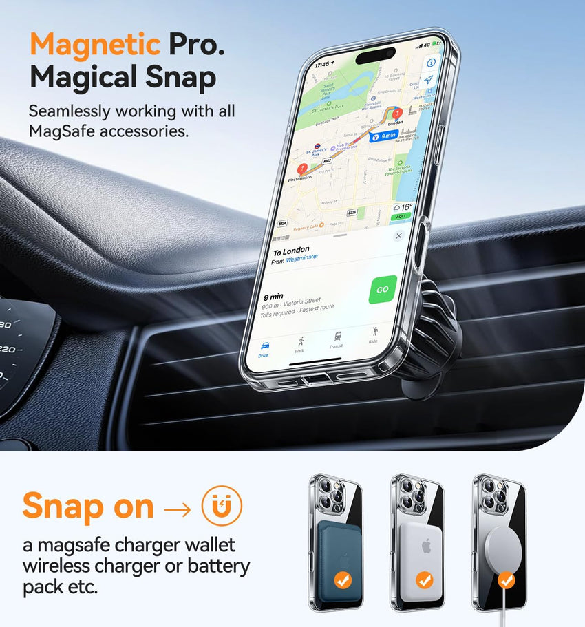 CANSHN Magnetic for iPhone 16 Pro Max Case Clear, Upgraded [Full Camera Protection] [Compatible with Magsafe] Non-Yellowing Protective Shockproof Bumper Phone Case 6.9 inch - Clear
