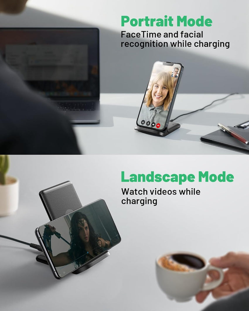 INIU Wireless Charger Stand, 15W Fast Charging Dock Phone Charger, Adaptive LED Wireless Charging Station for iPhone 17 16 15 14 13 12 11 Pro Max, Samsung S23 S22 S21, Google Pixel 8 7 6 etc.