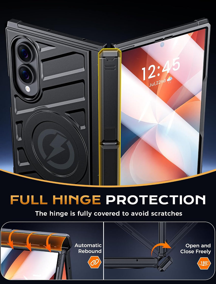 Samsung Galaxy Z Fold 8 Protective Case MagSafe Compatible Full Hinge Protection Dual-Angle Kickstand - Black