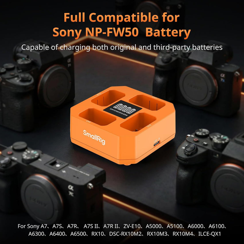 SmallRig 4-Channel Camera Battery Charger NP-FW50 PD45W Fast Charge LED Indicator â Black