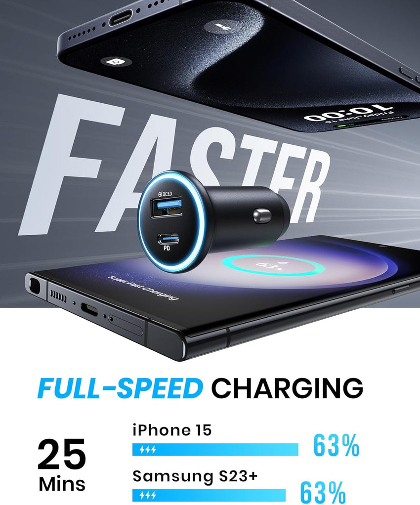 INIU Car Charger, Cigarette Lighter USB Charger Total 66W [USB C 36W+A 30W] 12V USB Socket, PD3.0 Fast Charge Car Phone Charger Metal Adapter for iPhone 16 15 14 13 12 11 Pro Max iPad Samsung Google