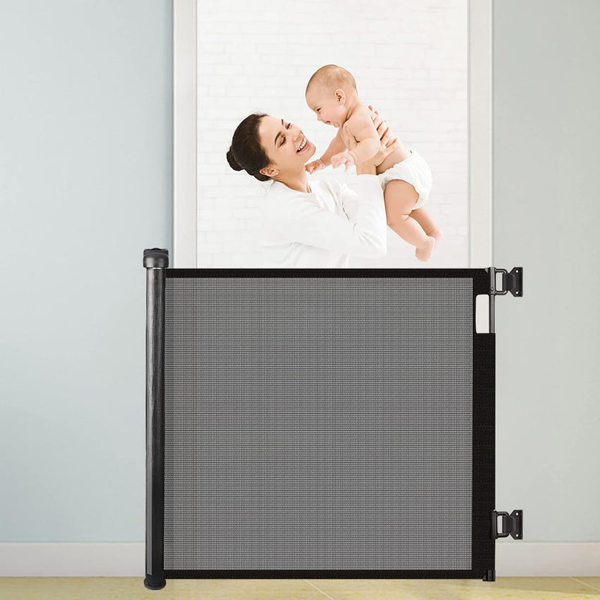 HollyHOME Retractable Stair Gate 180cm Extra Wide One Hand Operation Baby Gate Safety Gate for Baby and Pets Indoor & Outdoor, Black