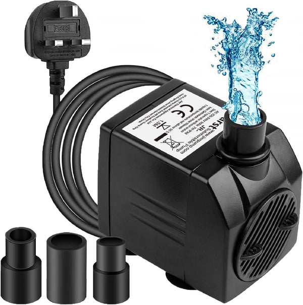 BARST 1500L/H Submersible Water Pump, Ultra Quiet Aquarium Pump for Fountains, Pool, Fish Tank, Pond, Hydroponics, Statuary with 4 Srtong Suction Cups,3 Nozzles (30W, 5m Power Cord)
