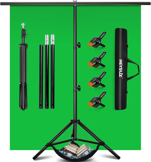 Heysliy Green Screen Background with Stand 2x2M/6.5x6.5Ft,1.5 x2M GreenScreen Photography Backdrop Kit for Gaming,Photo Studio,Stream,Chroma Key