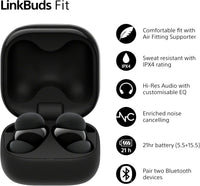 Sony LinkBuds Fit - Truly Wireless Noise Cancelling Bluetooth Earbuds - All Day Comfort, IPX4, Hi-Res Audio, Ambient Sound Mode, 21Hrs Battery Life, Multipoint Connection, iOS & Android - Black