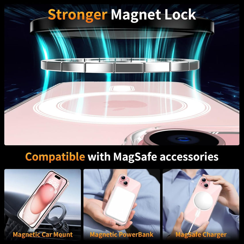 YNMEacc 5 in 1 Magnetic for iPhone 15 Case with 2X Screen Protector + 2 Lens Protector, [Compatible with MagSafe] Slim Soft TPU Silicone Shockproof Anti-Scratch Phone Cover - Clear