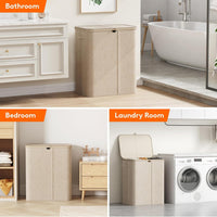 Laundry Basket 165L with Lid 3 Compartments Divider Beige