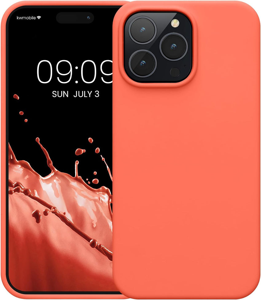 kwmobile Case for iPhone 14 Pro Max Case - Slim Soft TPU Silicone Cover - Works with Wireless Charging - Vivid Coral