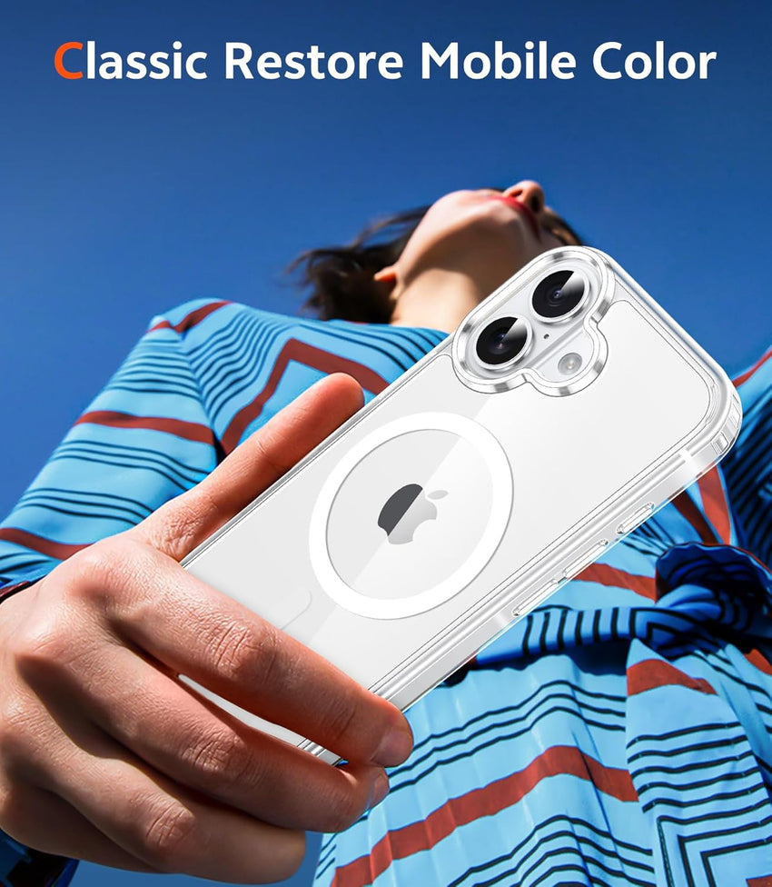 FNTCASE for iPhone 16 Case: Clear Magnetic Military Grade Drop Protection Anti Yellowing Slim Case - Rugged Shockproof Protective Transparent Cell Phone Cover(Clear)