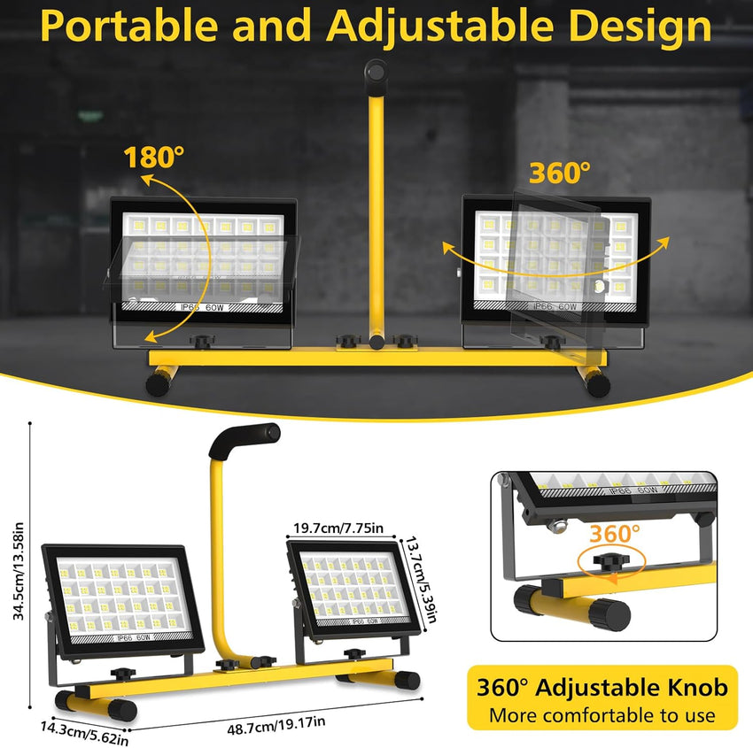 LED Tripod Work Light 11,000LM 2-Head IP66 13ft Cable Ã¢ÂÂ Portable