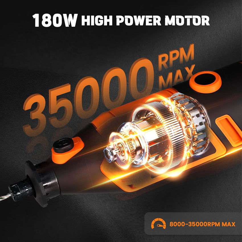 Corded Rotary Tool 180W 6Ã¢ÂÂSpeed 8,000Ã¢ÂÂ35,000RPM with 61 Accessories Ã¢ÂÂ Orange