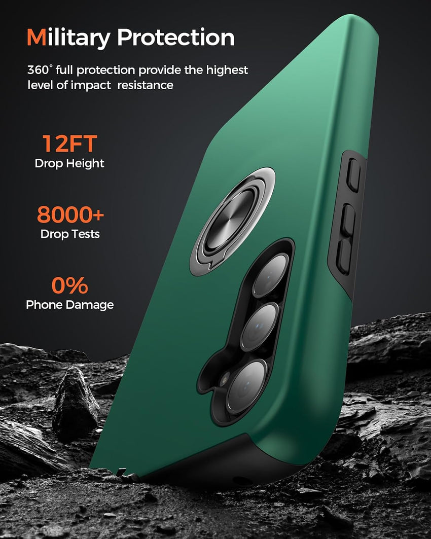 KRAFTCARE for Samsung S23 FE Case with Kickstand Ring, Upgrade Shockproof and Anti Scratch 360^0 Magnetic Ring Holder Stand Protective Phone Case Cover for Samsung Galaxy S23 FE - Dark Green