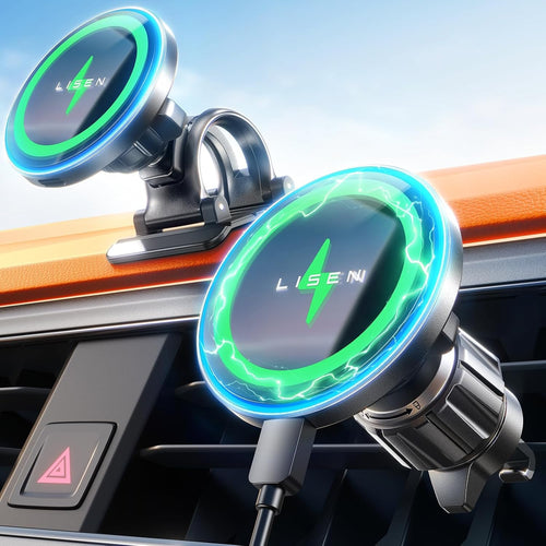 LISEN for Magsafe Car Mount Charger [15W Top Charge] Magnetic Car Phone Holder for iPhone 17 Pro Max Wireless Charger Phone Holder For iPhone 17 Pro Max Air 16 15 14 Magsafe Accessories Non Slip Mat